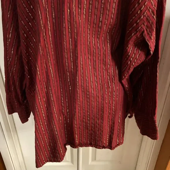 Anthony Richards Button Up Women’s 3X Long Sleeve Red Gold Lurex Stripe India - Picture 9 of 12